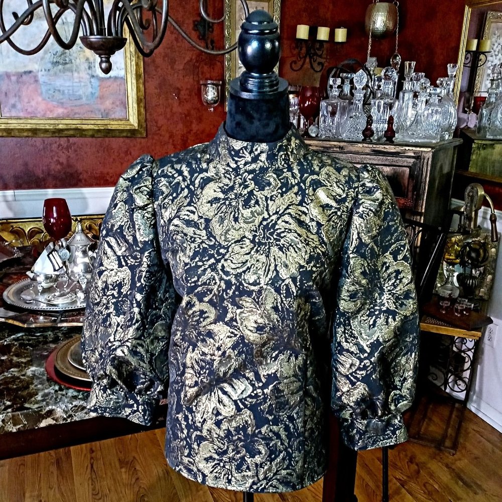 Black and Gold Embossed Blouse - ploom Sleeves -
